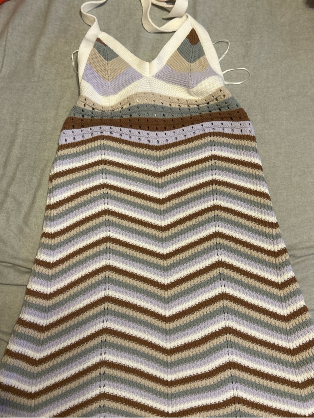 Pink Rose Striped Knit Halter Dress in Lavender, Brown & Cream